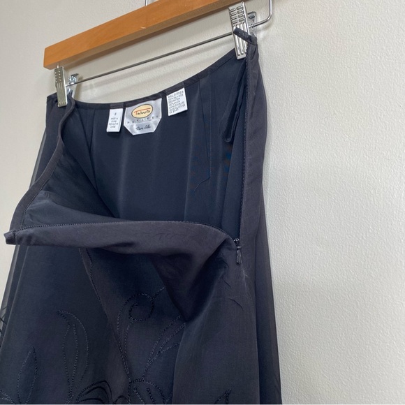 Talbots Black A-Line Embroidered Pure Silk Chiffon Midi Skirt Size 8 Petite - Picture 8 of 13
